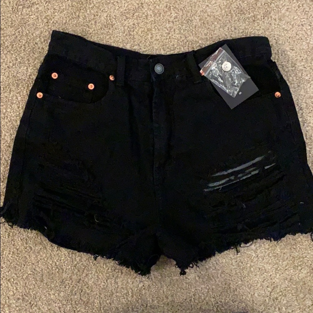 Signature 8 black high waisted denim shorts
